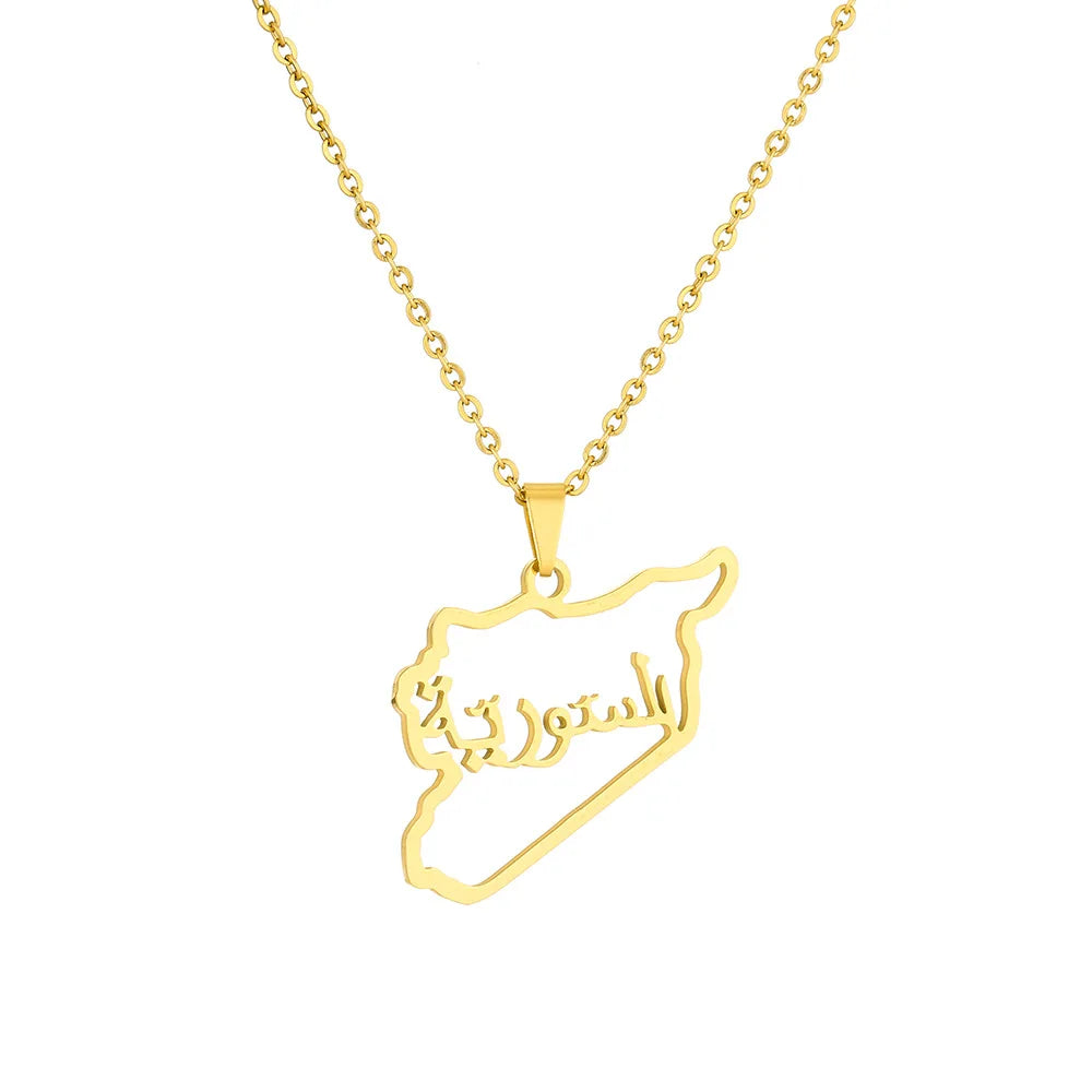 2024 new fashion stainless just Syria map pendant necklace temperament everything collarbone chain birthday anniversary gift