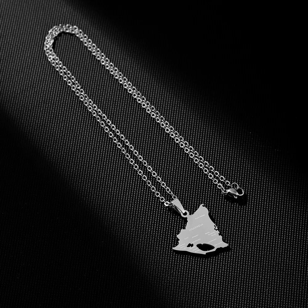 2024 New fashion stainless steel glossy Nicaragua map City necklace for women and men couples ethnic style accessory collarbone