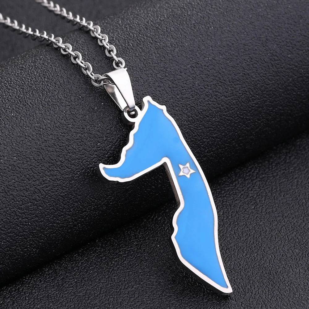 2024 New fashion stainless steel Somali drip oil map necklace for women and men couples ethnic style accessory collarbone chain