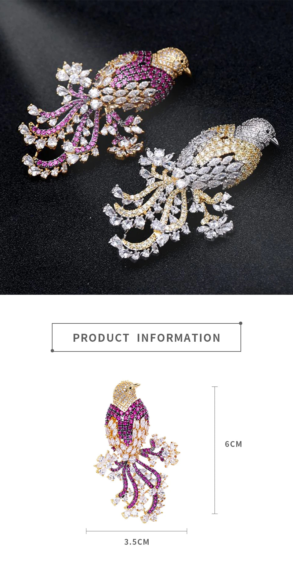 SUYU National Style Retro Color Copper Inlaid Cubic Zirconia Animal Suit Jacket Gift Accessories Female Magpie Brooch