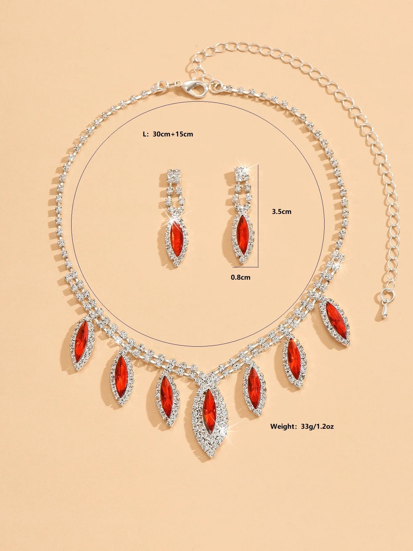 3PC Women's Fashion Copper Inlaid Claw Chain Water Drop Necklace Earrings Jewelry Set Wedding Party Festival Gift-8310