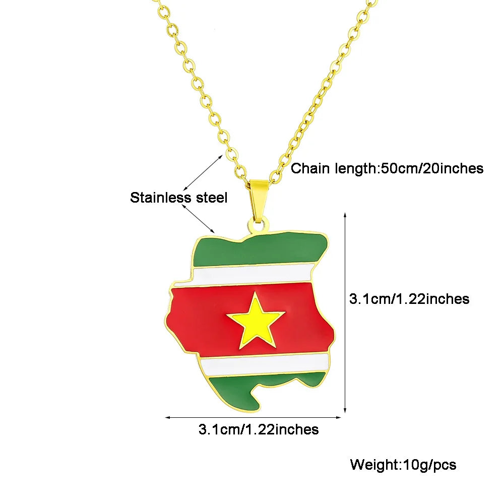 2024 New fashion stainless steel Republic of Suriname map flag necklace for women and men couples ethnic style accessories colla