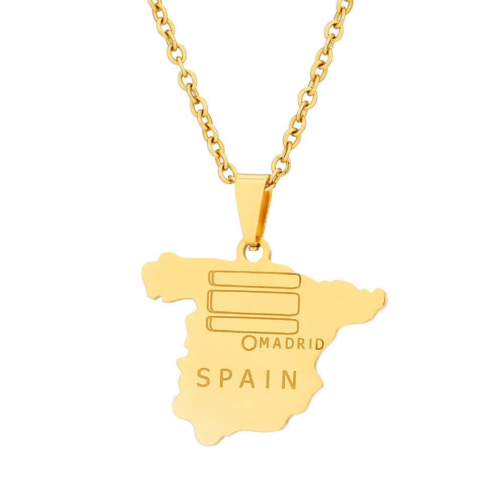 2024 New fashion stainless steel Spanish map pendant necklace for men and women geometric titanium steel pendant national style