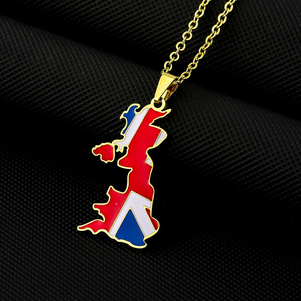 2024 New fashion stainless steel United Kingdom of Great Britain and Northern Ireland map Necklace for women and men couples Eth