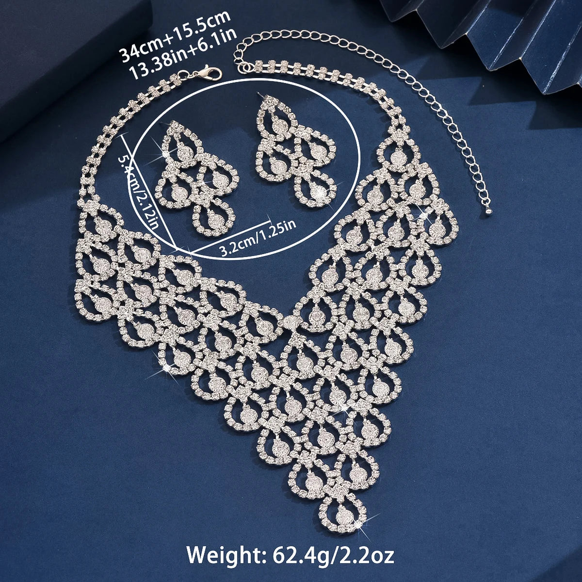 3PC Women's Fashion Zircon Geometric Necklace Earrings Jewelry Set Simple and Versatile Wedding Party Festival Gift-8571