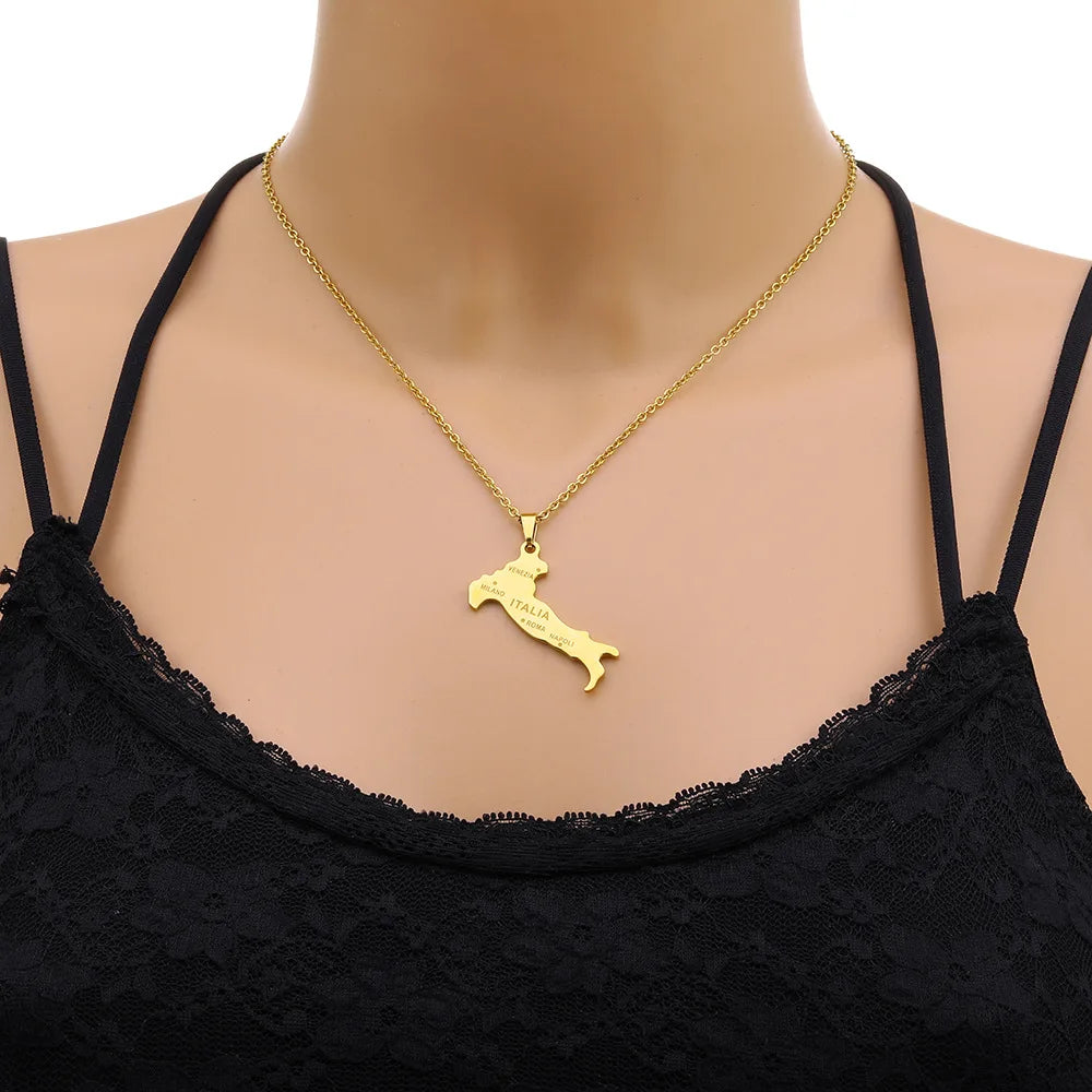 2024 New fashion stainless steel Italian map necklace for women and men couples ethnic style accessory collarbone chain annivers