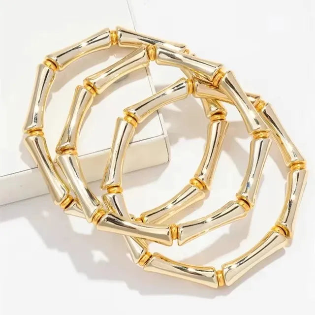 3pcs Leopard Acrylic Bamboo Women's Hand Bracelets Retro Stack Thin Tube Beaded Elastic Bracelet Bangle Couple Jewelry Gift