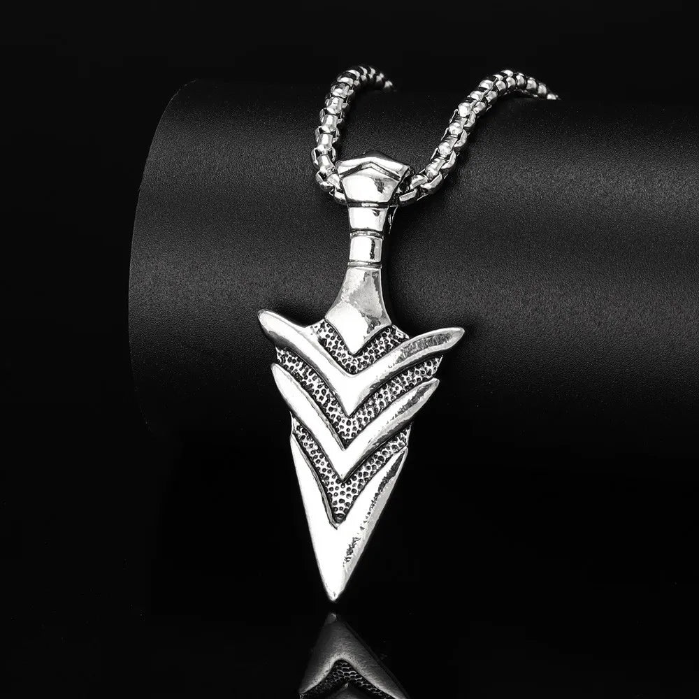 Vintage Viking Spearhead Weapon Style Necklace Pendant Men Punk Popular Fashion Holiday Party Gift Accessories