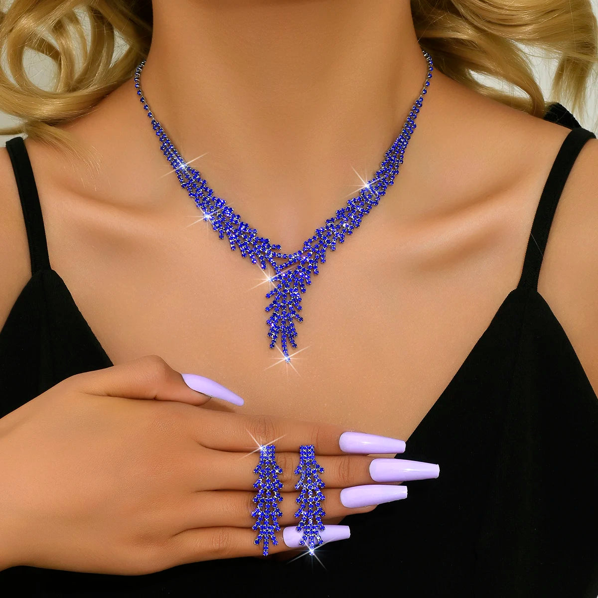 3PC Women's Fashion Trend Claw Chain Series Mimosa Flower Earrings Necklace Jewelry Set Wedding Banquet Party Holiday Gift