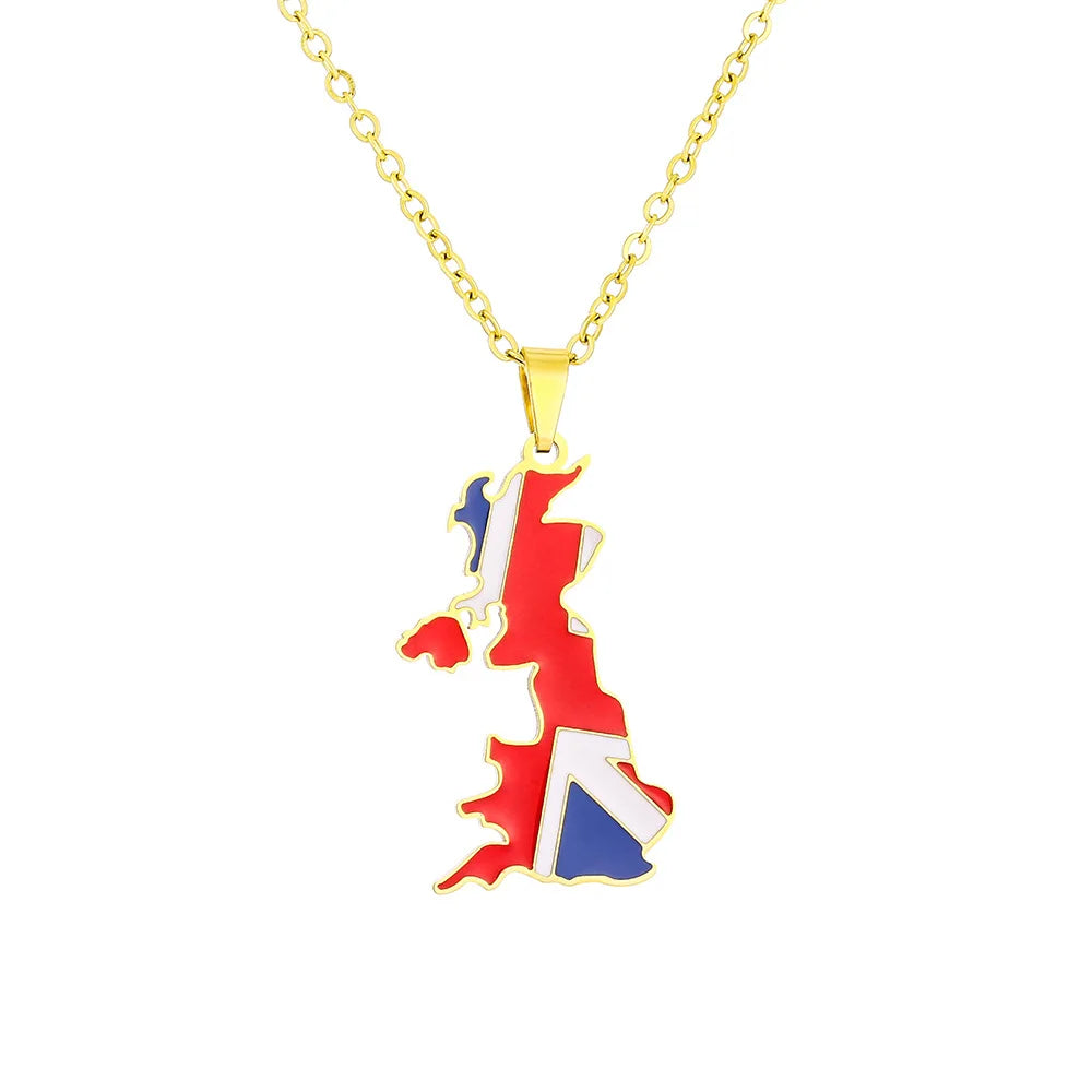 2024 New fashion stainless steel United Kingdom of Great Britain and Northern Ireland map Necklace for women and men couples Eth