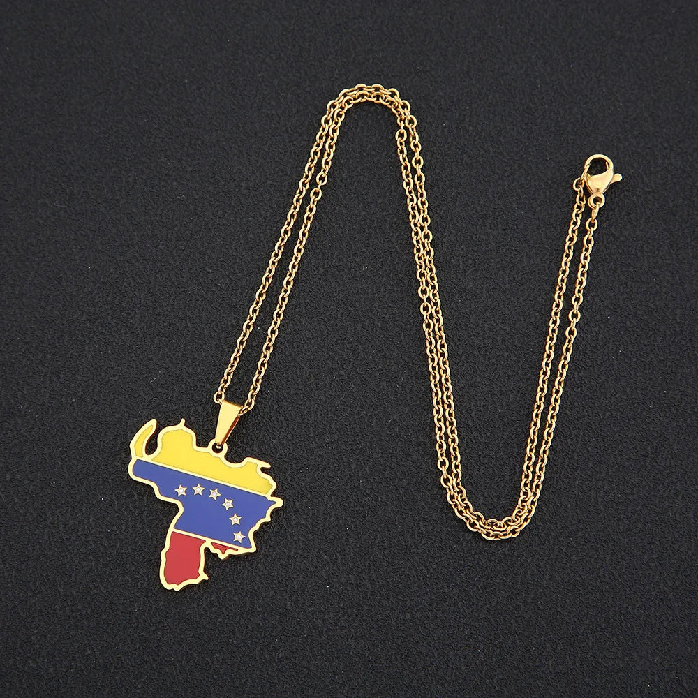 2024 New fashion stainless steel Venezuela map necklace for men and women geometric ethnic style collarbone chain anniversary sm