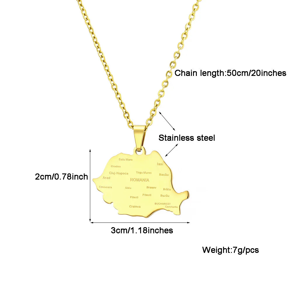 2024 new fashion stainless steel Romania map with city pendant necklace temperament everything collarbone chain birthday anniver