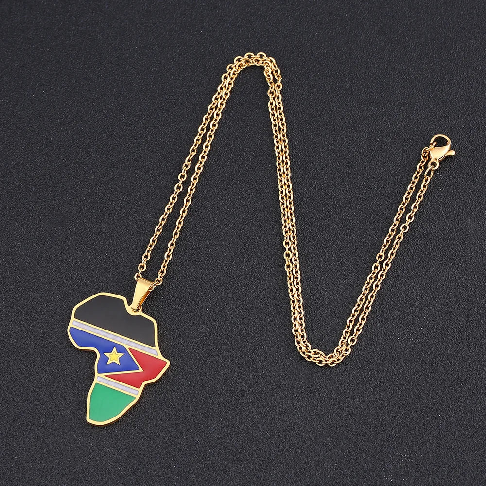 2024 New fashion stainless steel Republic of South Sudan flag necklace for women and men couples ethnic style accessory collarbo