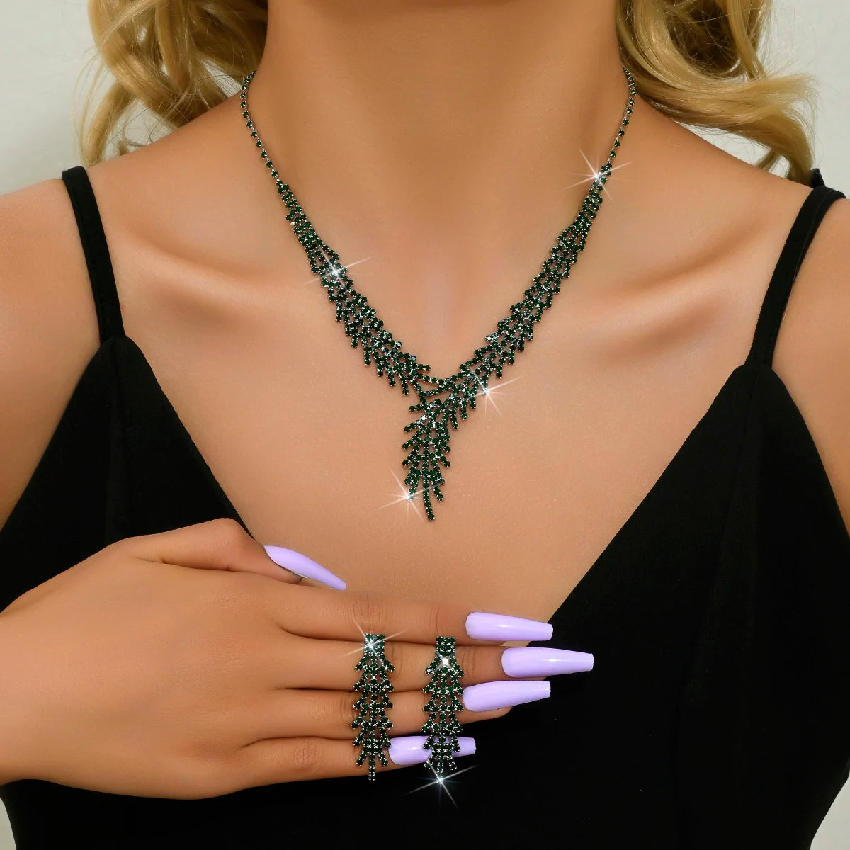 3PC Women's Fashion Trend Claw Chain Series Mimosa Flower Earrings Necklace Jewelry Set Wedding Banquet Party Holiday Gift