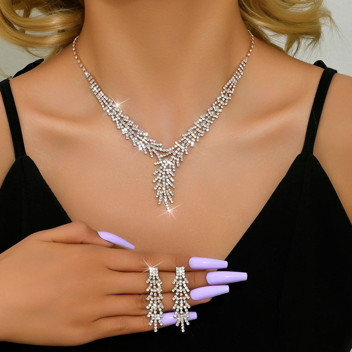 3PC Women's Fashion Trend Claw Chain Series Mimosa Flower Earrings Necklace Jewelry Set Wedding Banquet Party Holiday Gift