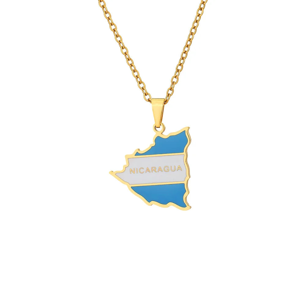 2024 new fashion stainless just Nicaragua map flag pendant necklace temperament everything collarbone chain birthday anniversary