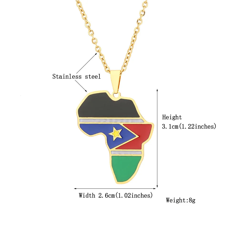 2024 New fashion stainless steel Republic of South Sudan flag necklace for women and men couples ethnic style accessory collarbo