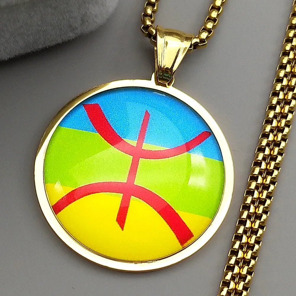 The new fashionable African Berber symbol round pendant necklace is a versatile accessory for both men and women, suitable for c