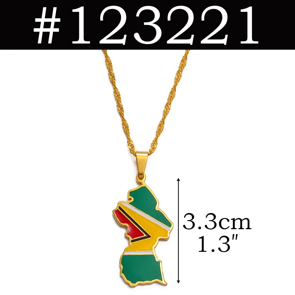 Anniyo Colorful Flags Nigeria Ghana Jamaica Guyana Maps Stainless Steel & Enamel Pendant Necklaces National Jewelry @122921