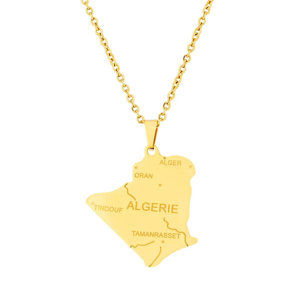 2024 New fashion stainless steel Algerian map necklace for women and men couples ethnic style accessory collarbone chain anniver