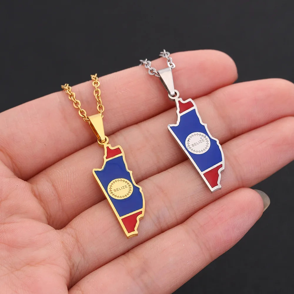 2024 new fashion stainless steel Belize map pendant necklace temperament everything collarbone chain birthday anniversary gift