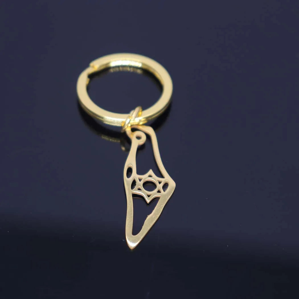 2024 New fashion stainless steel Israel map flower pendant Keychain temperament everything key chain men's and women's accessori