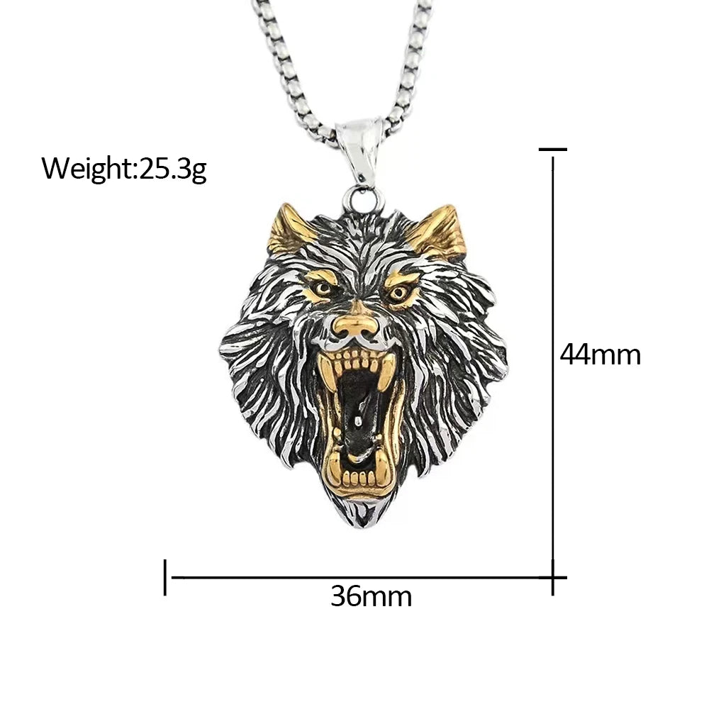 Vintage Nordic Mythology Odin Wolf Pendant Necklace For Men Stainless Steel Viking Fenrir Necklaces Amulet Jewelry Dropshipping