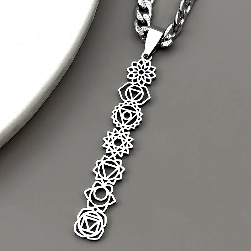 Yoga 7 Chakra Birth Flower Pendant Necklace for Women Men Stainless Steel Gold Silver Color Reiki Healing Amulet Jewelry Gift