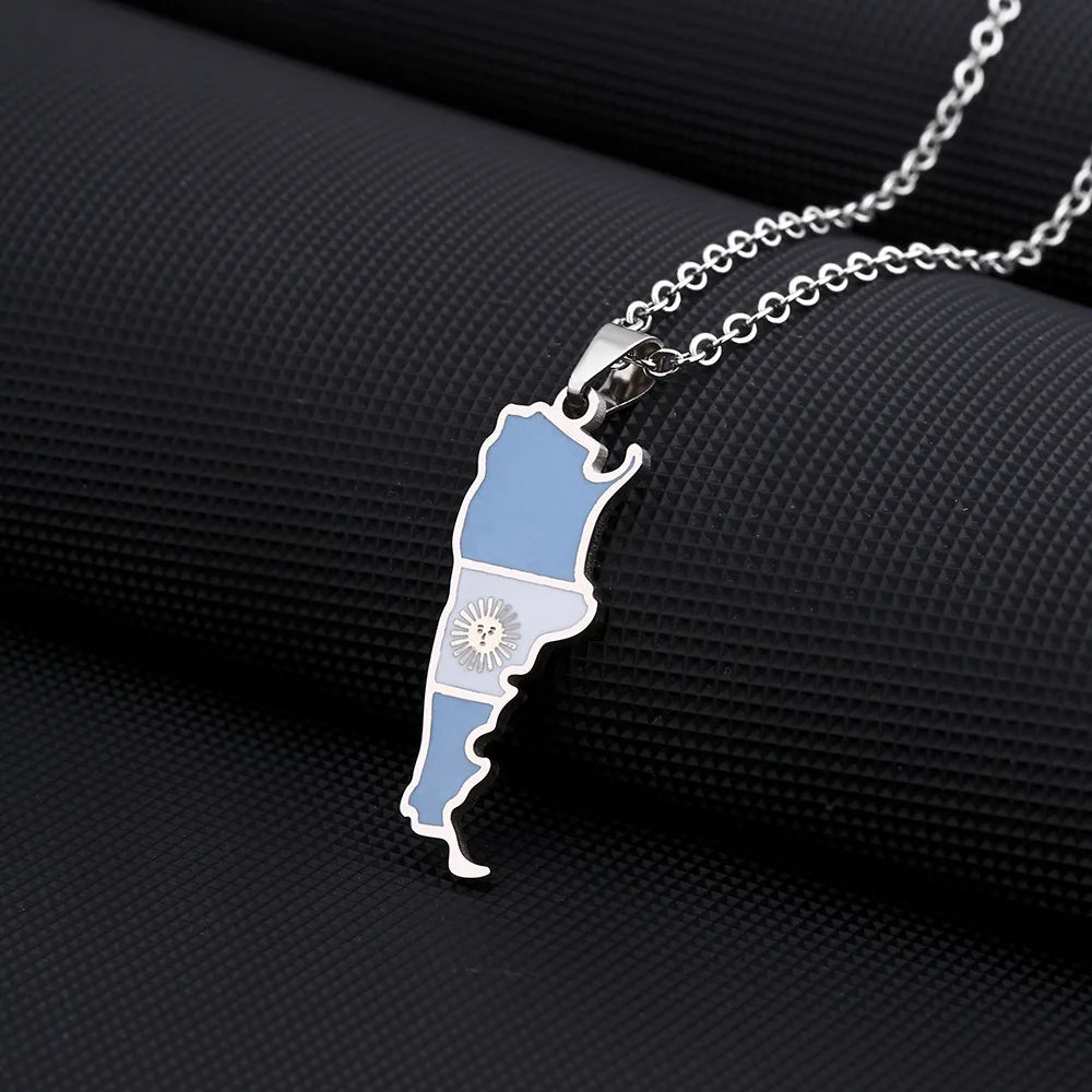 2024 new fashion stainless steel Argentina map and flag pendant necklace temperament everything collarbone chain birthday annive