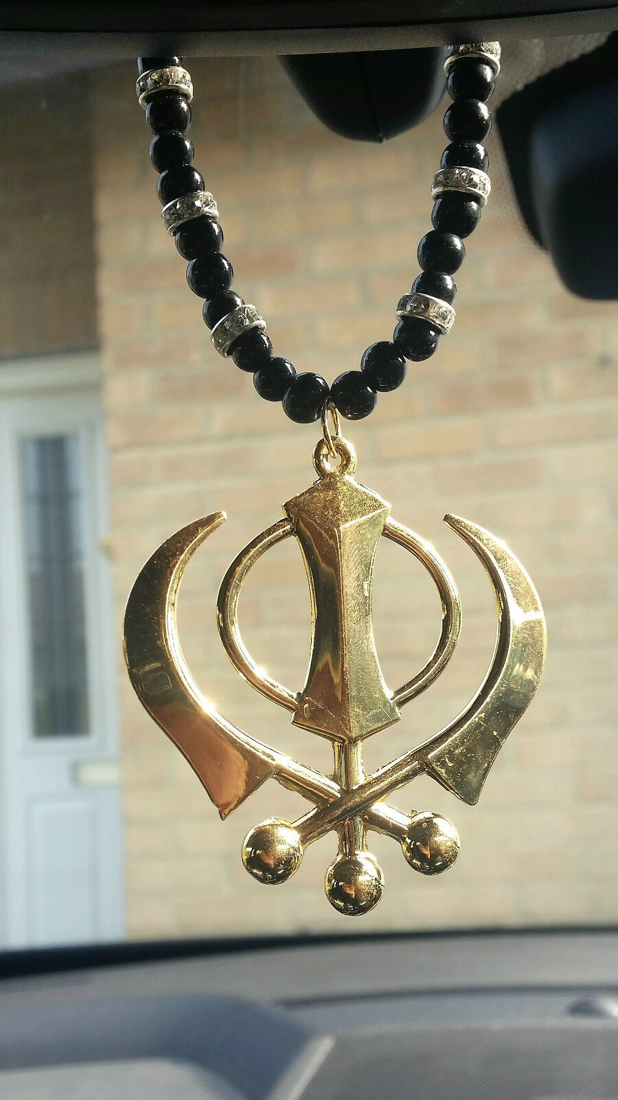 Gold Plated Punjabi Sikh Large Khanda Pendant Car Hanging without stones OS514