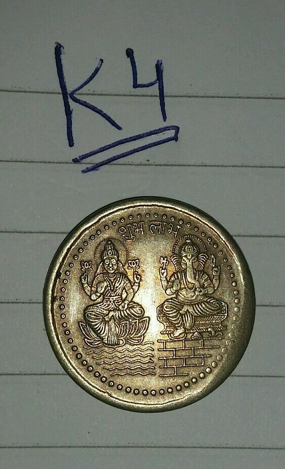 Antique Hindu Goddess of wealth Lakshmi Ganesh Good Luck Shiri OM Coin Token K4