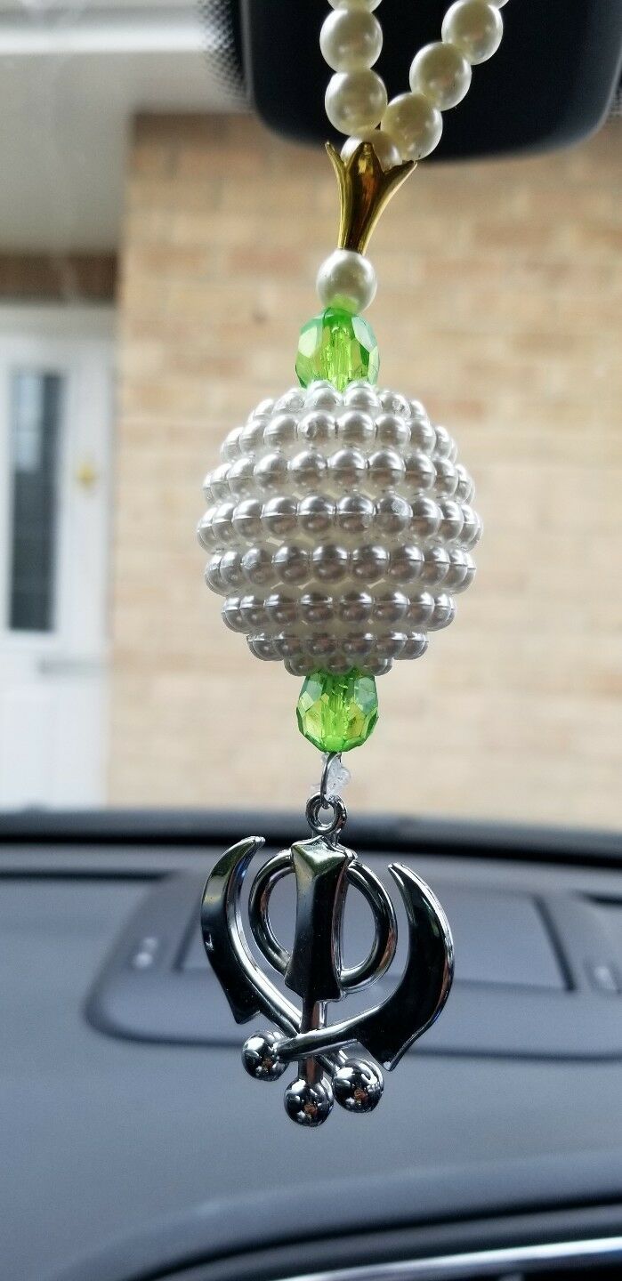 Silver Plated Khanda Punjabi Kaur Sikh Singh Pendant Car Rear Mirror Hanger Gree