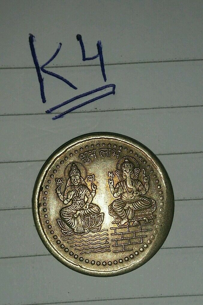 Antique Hindu Goddess of wealth Lakshmi Ganesh Good Luck Shiri OM Coin Token K4