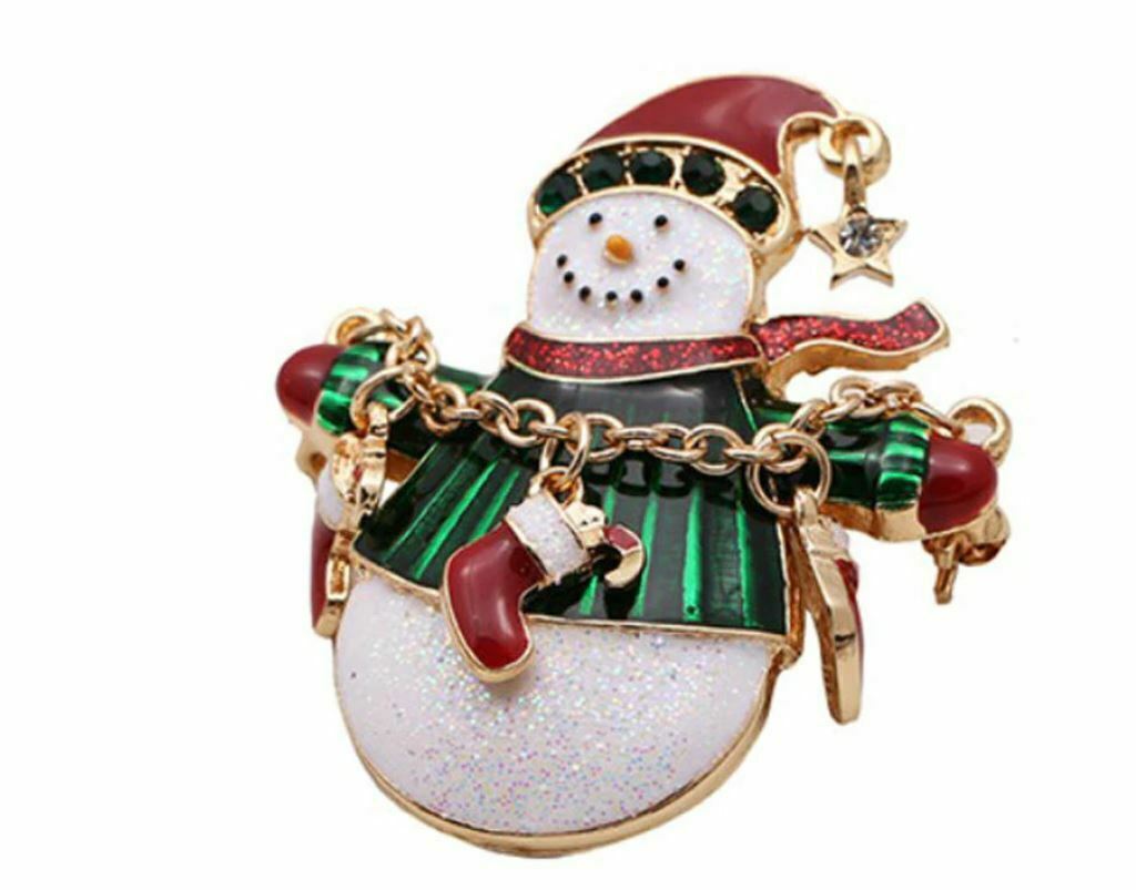 Stunning Diamonte XMAS Gold Plated Christmas Elegant Snowman Brooch Cake Pin SM1