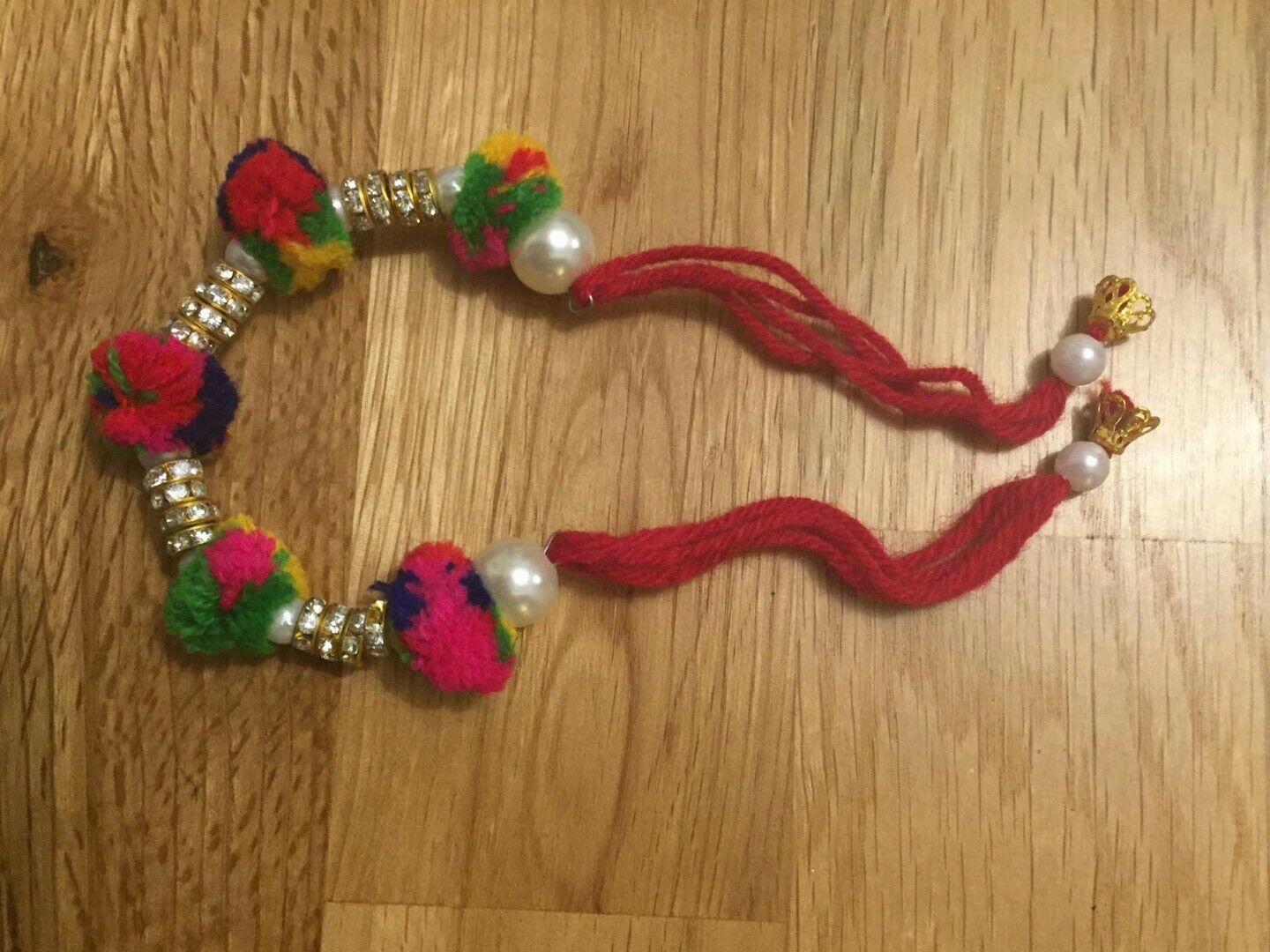 Lucky Hindu Multi Colour Pom Pom Stunning Stones Bracelet Protection Amulet E3