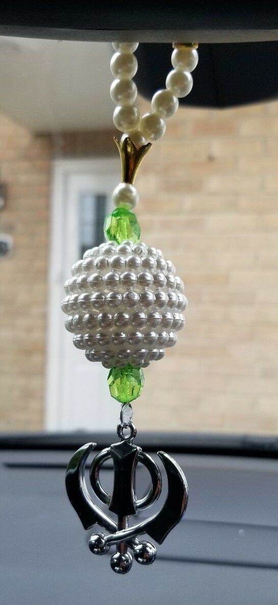 Silver Plated Khanda Punjabi Kaur Sikh Singh Pendant Car Rear Mirror Hanger Gree