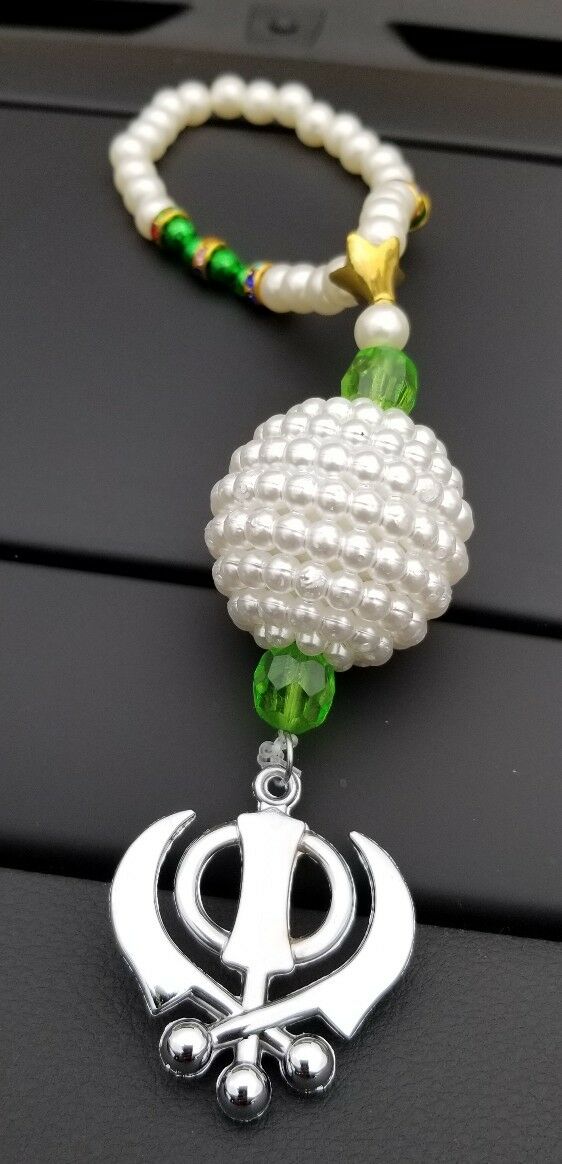 Silver Plated Khanda Punjabi Kaur Sikh Singh Pendant Car Rear Mirror Hanger Gree