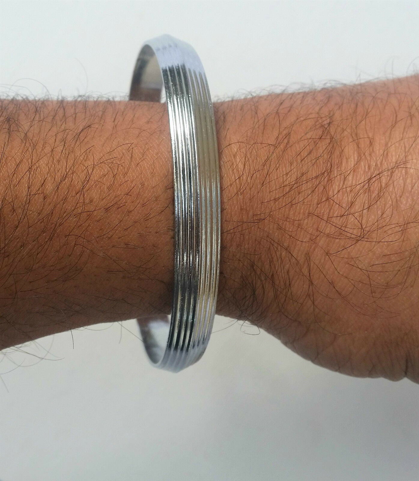 Stunning Chrome Plated Steel Punjabi Hindu Sikh Singh Khalsa 7 Lines Kara OS18