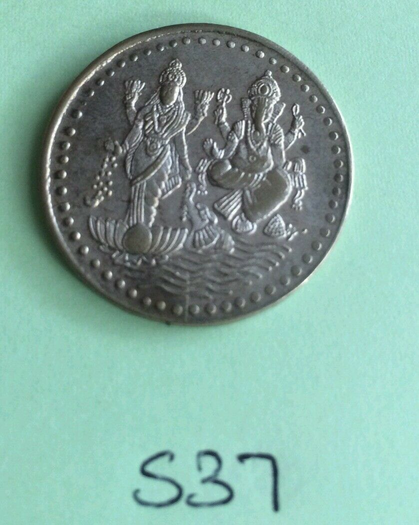 Silver Plated Laxmi Ganesh Ji Hindu OM Legend Good Luck Coin Gift XMas Token 37