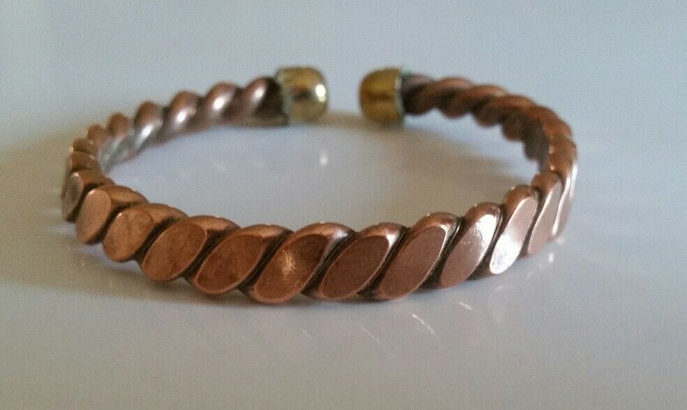 Unisex Pure Copper Twisted Wires Bracelet Cuff Adjustable Size Hindu Kara D12B