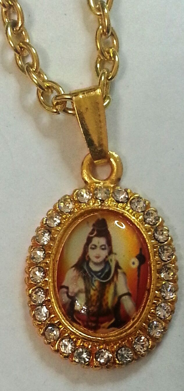 Small Gold Plated Hindu Religious Pendants - Shivji Mahadev Jai Maa Sherawali