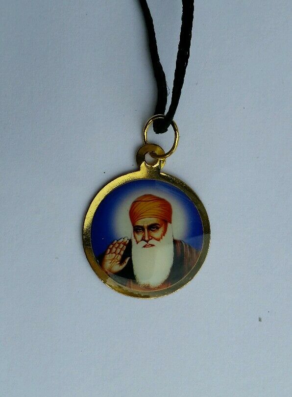 Sikh Double Sided Guru Nanak Ji Guru Gobind Singh Round Pendant in black thread