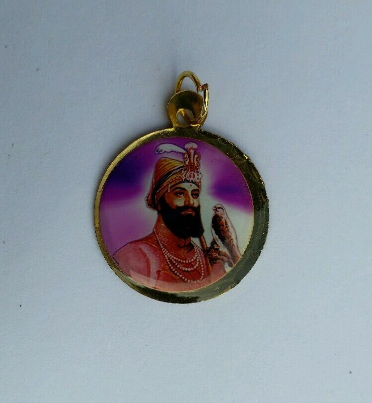 Sikh Double Sided Guru Nanak Ji Guru Gobind Singh Round Pendant in black thread