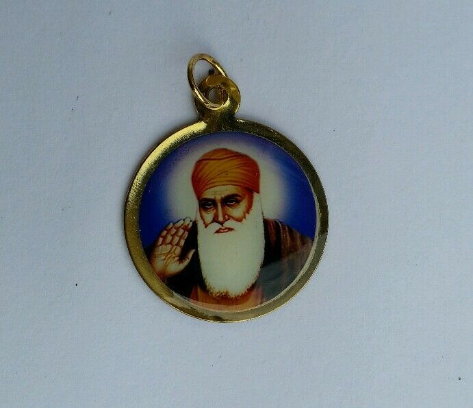 Sikh Double Sided Guru Nanak Ji Guru Gobind Singh Round Pendant in black thread