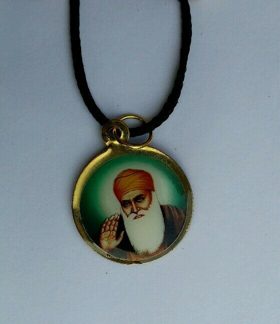 Sikh Double Sided Guru Nanak Ji Guru Gobind Singh Round Pendant in black thread