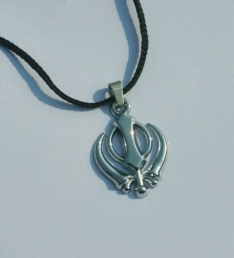 Beautiful UNISEX SMALL Stunning Steel Punjabi Sikh Khanda Pendant black thread