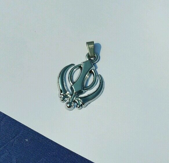 Beautiful UNISEX SMALL Stunning Steel Punjabi Sikh Khanda Pendant black thread