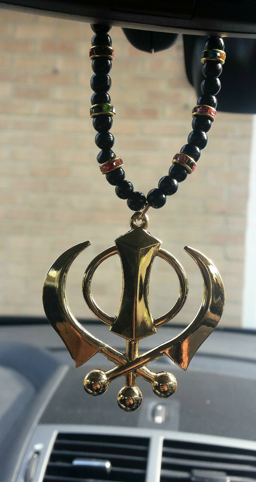 Gold Plated Punjabi Sikh Large Khanda Pendant Car Hanging without stones OS513