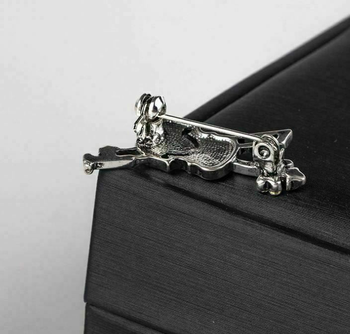 Stunning vintage look silver plated violin music celebrity brooch broach pin e2