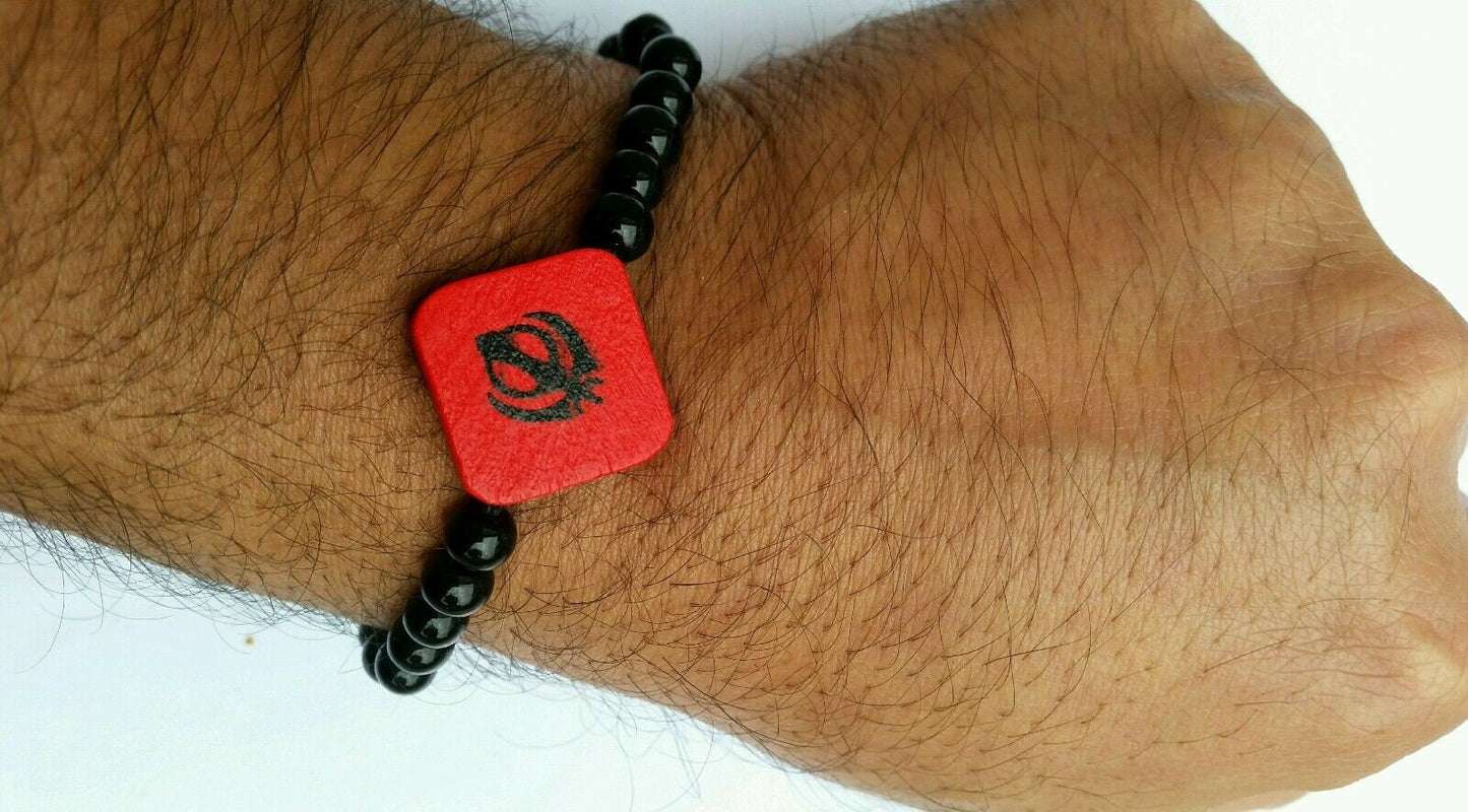 Unisex black thread and black beaded sikh red khanda bracelet - christmas gift